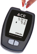 Insert strip in ACE Glucometer